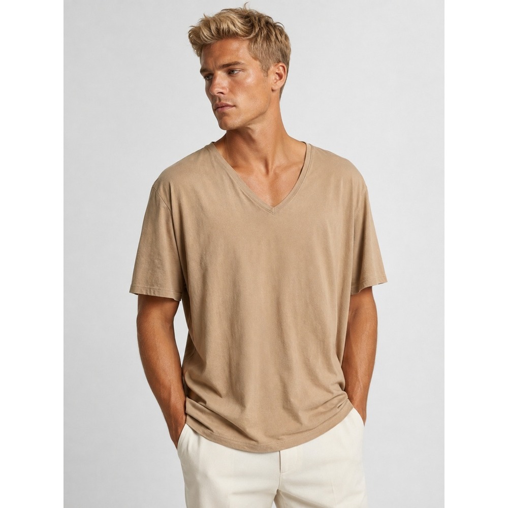 ATM Anthony Thomas Melillo 100% Cotton V-Neck T-Shirt Tan Cotton XXL